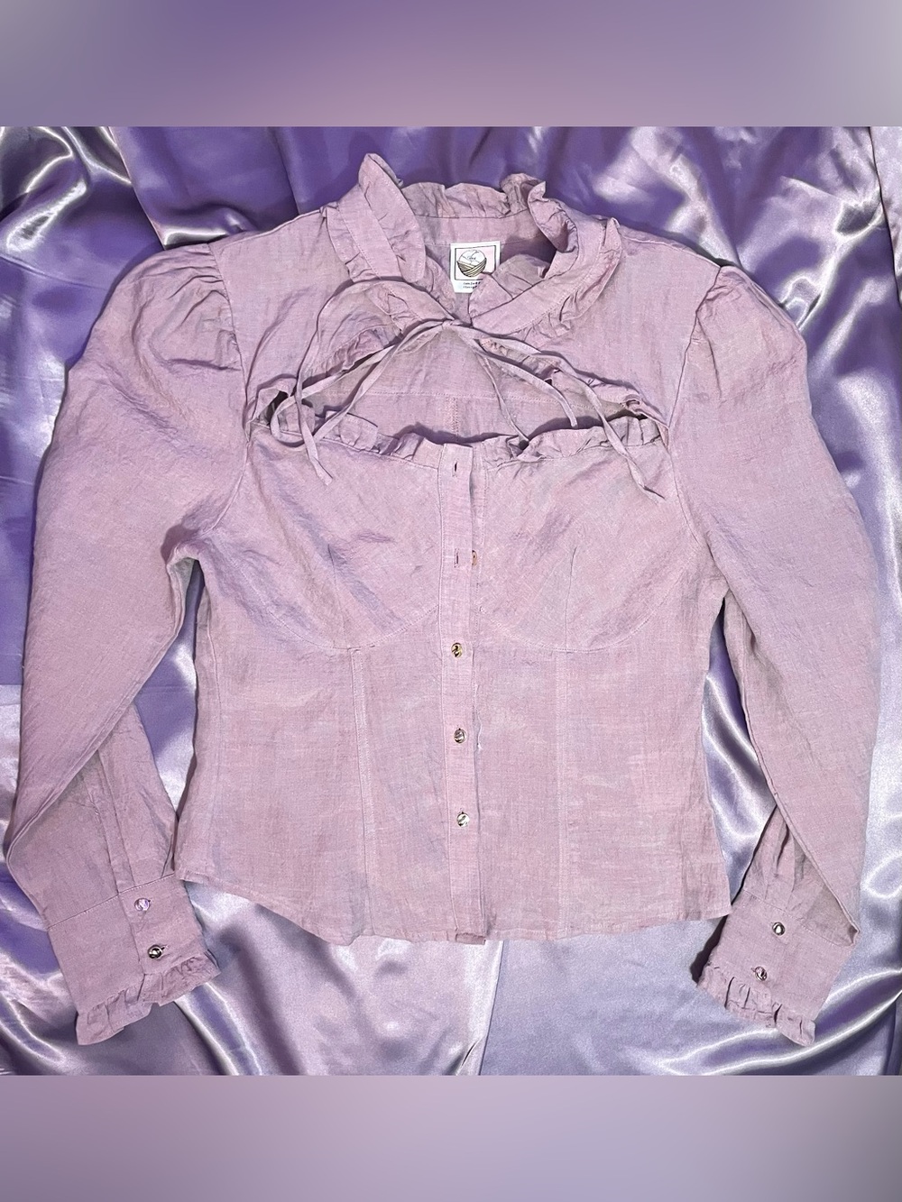 Linennaive Lilac Linen Ruffle Keyhole Corset Blouse Whimsigoth Fairy Coquette